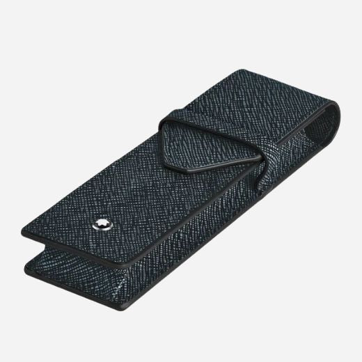 Side view of the Tweed Blue Sartorial Leather 2-Pen Pouch.