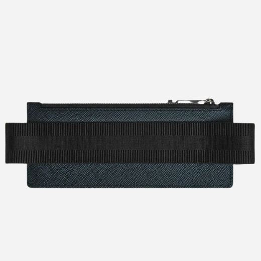 Back view of the Tweed Blue Sartorial Leather Zipped 2-Pen Pouch with Elastic Strap.