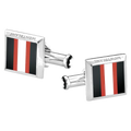 These Montblanc Urban Spirit Racing Stripe Cufflinks have a striped inlay in black, red, and white with the brand name engraved along the edge.