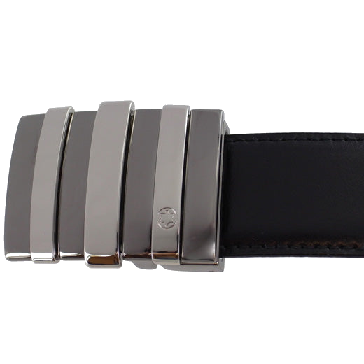 Montblanc 3 Rings Motif Ruthenium & Palladium Coated Box Buckle Belt.