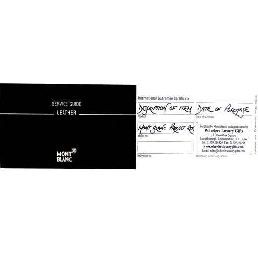 Every Montblanc belt we supply has the Montblanc International 2 year warranty/guarantee booklet completed on the day of purchase.