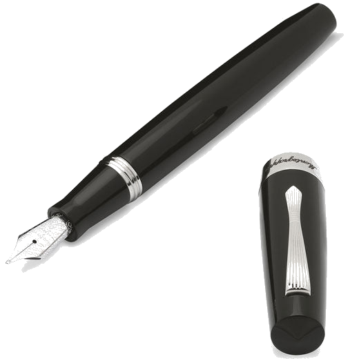 This Montegrappa Jet Black Elmo 02 Fountain Pen is a cartridge and ink bottle.