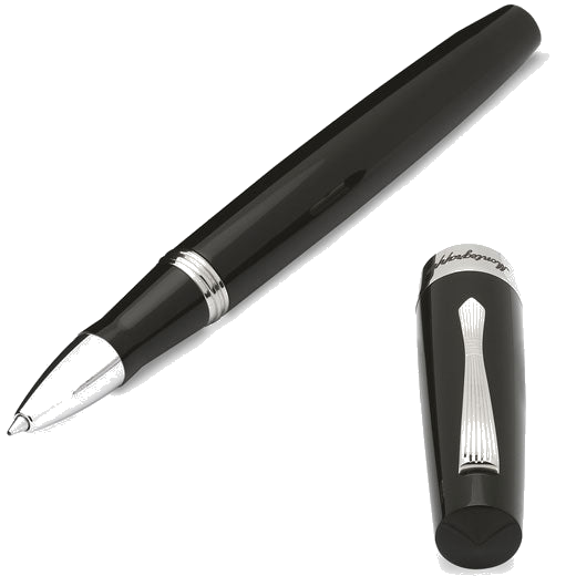 This Montegrappa Jet Black Elmo 02 Rollerball Pen features stainless steel accents.
