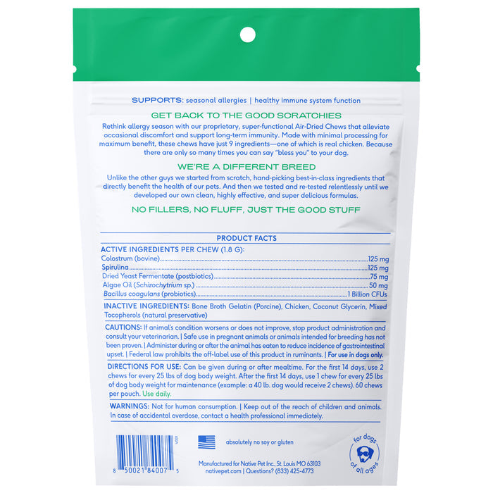 Native Pet Allergy & Immune Chews Allergy Relief Supplement for Dogs, 60 count