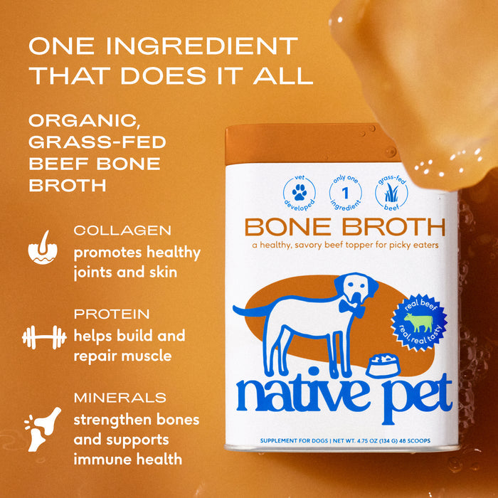 Native Pet Beef Bone Broth Powder Grain-Free Dog Food Topper, 4.75 oz