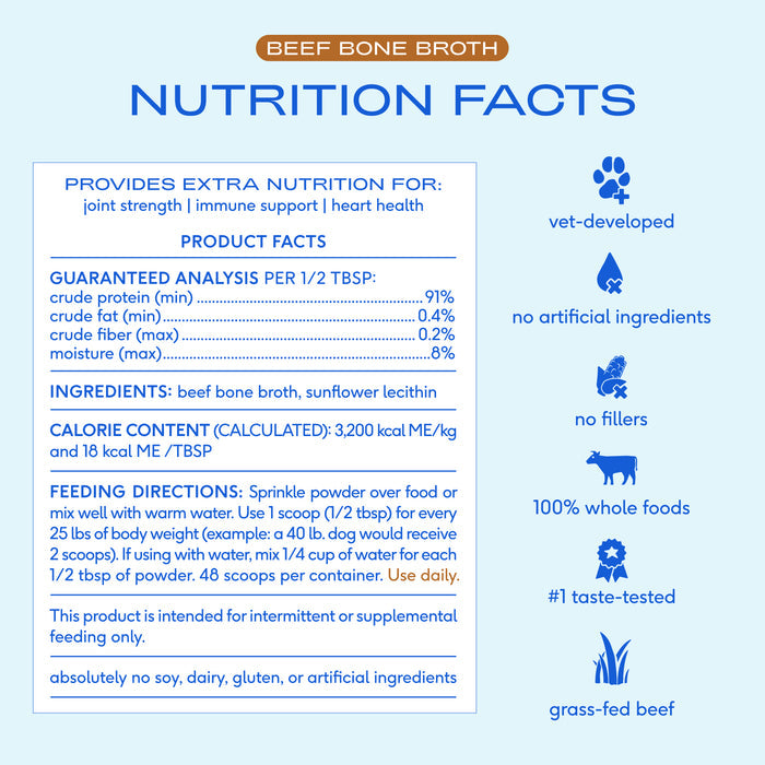 Native Pet Beef Bone Broth Powder Grain-Free Dog Food Topper, 4.75 oz