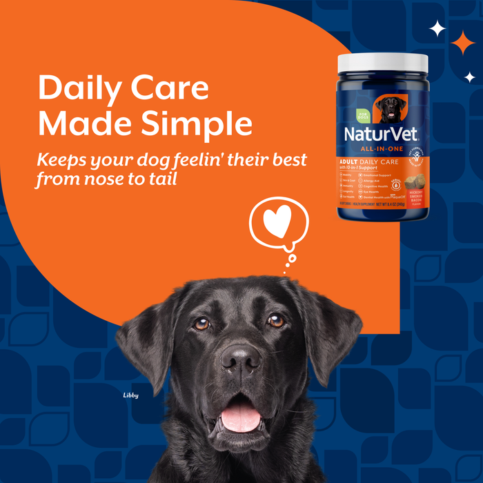 NaturVet Adult Daily Care All-In-One Supplement for Dogs, 10-In-1 Support, Hickory Smoked Bacon Flavor, 60 Count