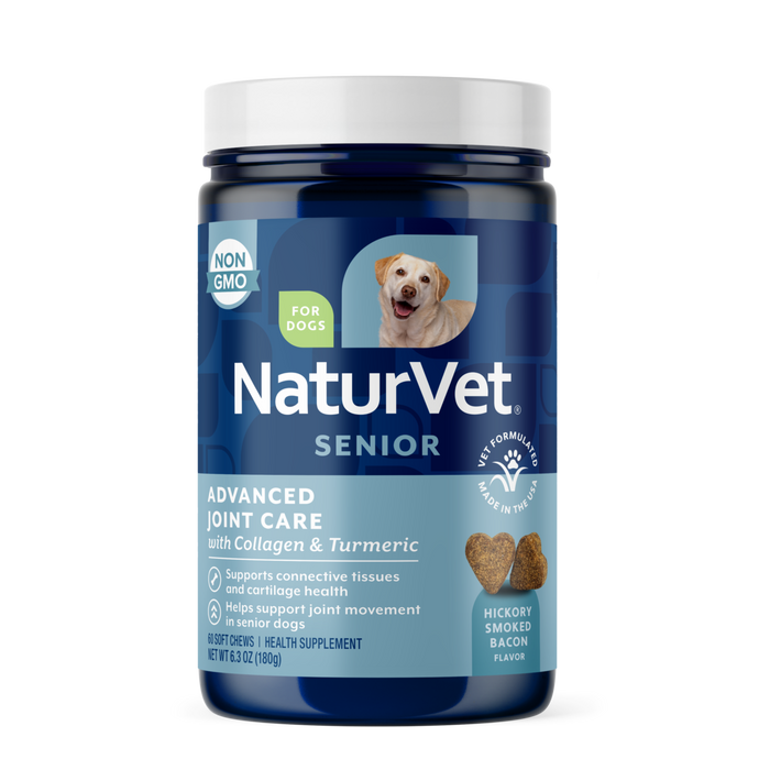 NaturVet Advanced Joint Care Senior Supplements for Dogs, Bacon and Chicken Flavor, 60 Count