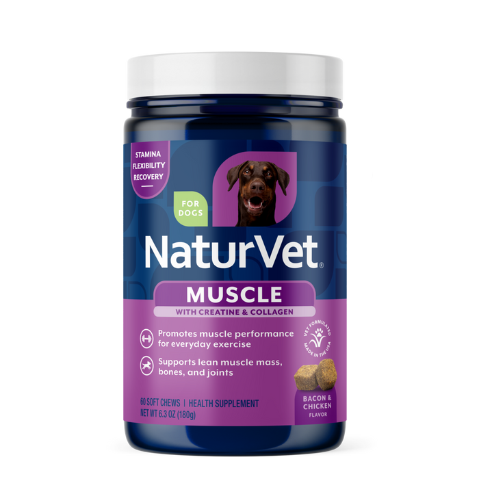 NaturVet Muscle Targeted Care Hip & Joint Supplement for Dogs, Bacon and Chicken Flavor, 60 Count