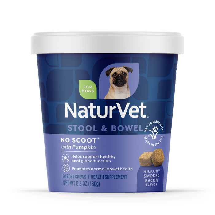 NaturVet No Scoot Stool & Bowel Supplement for Dogs, Hickory Smoked Bacon Flavor, 60 Count