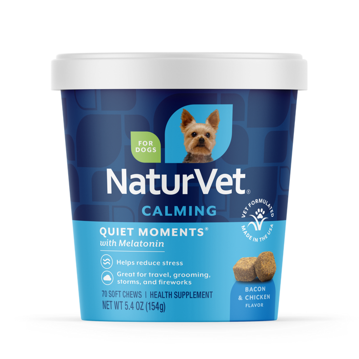 NaturVet Quiet Moments Calming Supplement for Dogs, Bacon and Chicken Flavor, 70 Count