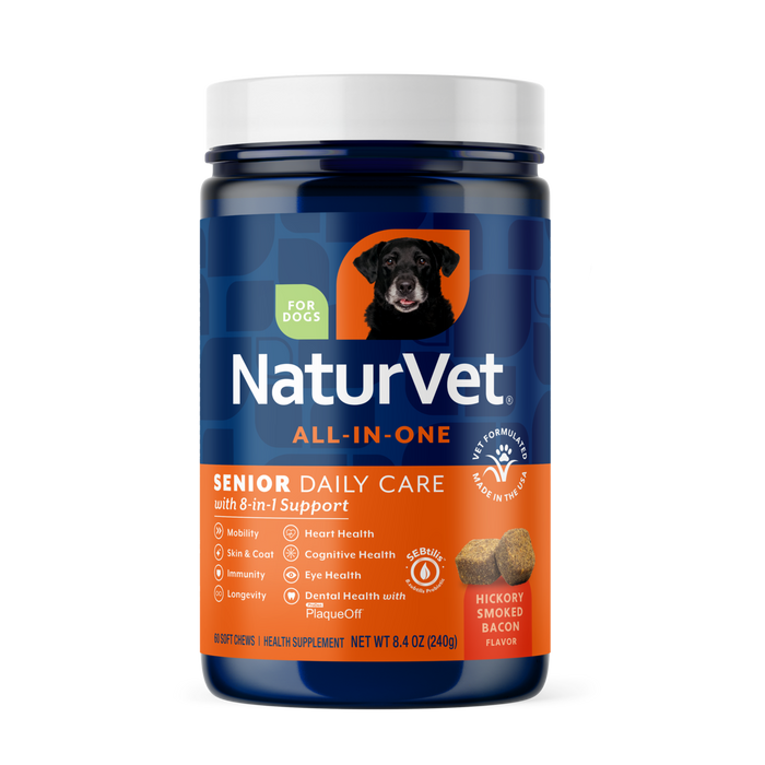 NaturVet Senior Daily Care All-In-One Supplement for Dogs, 8-In-1 Support, Hickory Smoked Bacon Flavor, 60 Count