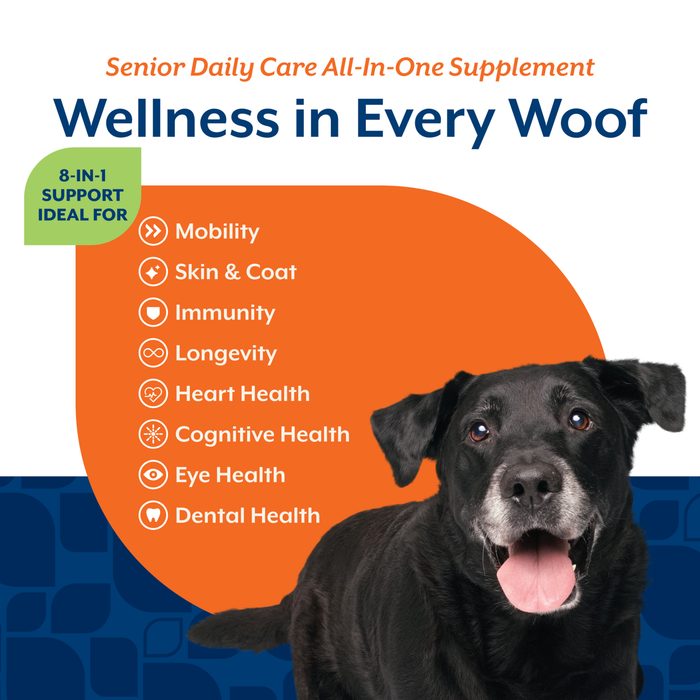 NaturVet Senior Daily Care All-In-One Supplement for Dogs, 8-In-1 Support, Hickory Smoked Bacon Flavor, 60 Count