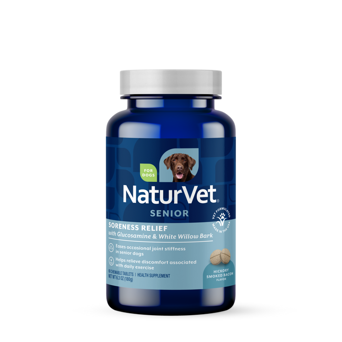 NaturVet Soreness Relief Senior Supplement for Dogs, Hickory Smoked Bacon Flavor, 60 Chewable Tablets