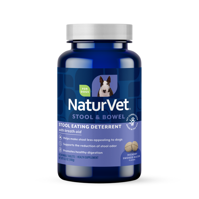 NaturVet Stool Eating Deterrent Stool & Bowel Supplement for Dogs, Hickory Smoked Bacon Flavor, 60 Chewable Tablets
