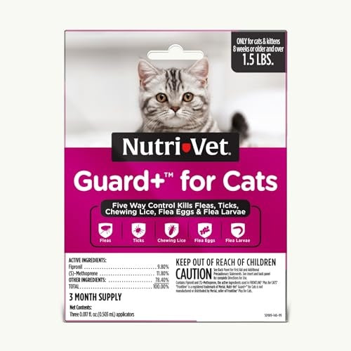 Nutri-Vet Guard+ for Cats - Flea & Tick Prevention Treatment for Cats 1.5 Lbs. and up, 3 pack