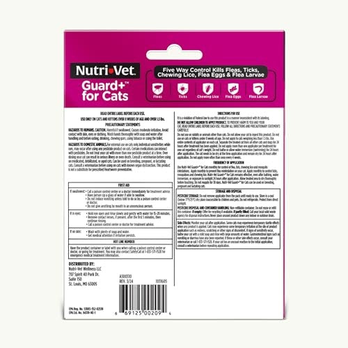 Nutri-Vet Guard+ for Cats - Flea & Tick Prevention Treatment for Cats 1.5 Lbs. and up, 3 pack