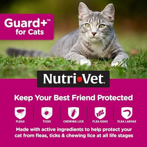 Nutri-Vet Guard+ for Cats - Flea & Tick Prevention Treatment for Cats 1.5 Lbs. and up, 3 pack