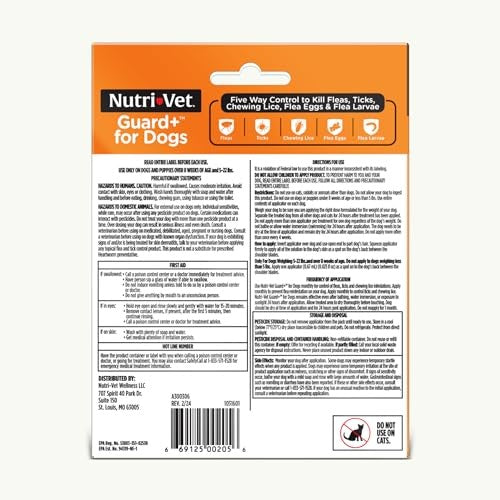 Nutri-Vet Guard+ for Dogs - Flea & Tick Prevention Treatment for Dogs 5-22 Lbs, 3 pack