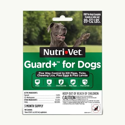 Nutri-Vet Guard+ for Dogs - Flea & Tick Prevention Treatment for Extra Large Dogs 89-132 Lb, 3 packs., 3 pack
