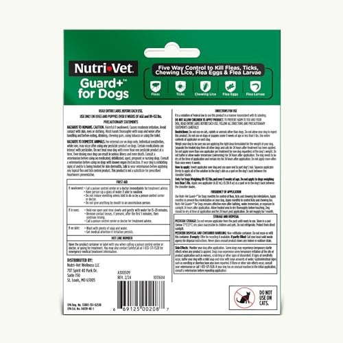 Nutri-Vet Guard+ for Dogs - Flea & Tick Prevention Treatment for Extra Large Dogs 89-132 Lb, 3 packs., 3 pack