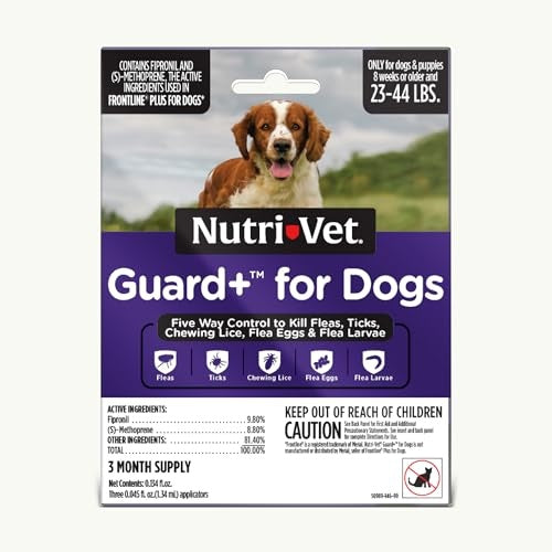 Nutri-Vet Guard+ for Dogs - Flea & Tick Prevention Treatment for Medium Dogs 23-44 Lbs., 3 pack