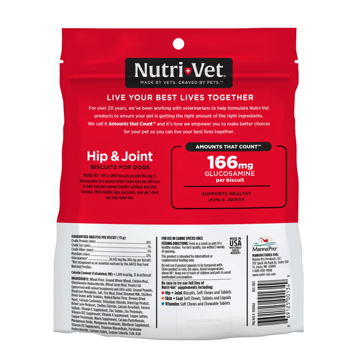 Nutri-Vet Hip & Joint Biscuits for Dogs, 166mg Glucosamine, 19.5 oz
