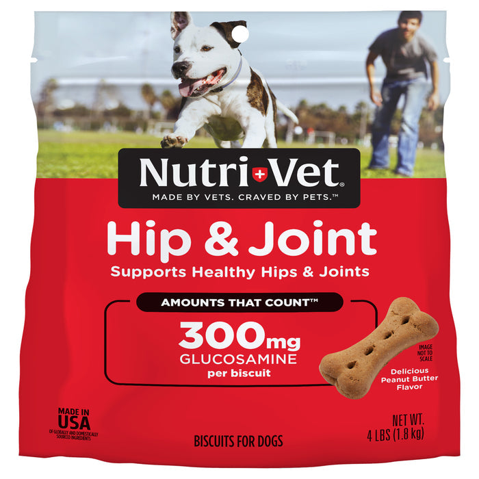 Nutri-Vet Hip & Joint Biscuits for Dogswith 300mg Glucosamine,  4 lb