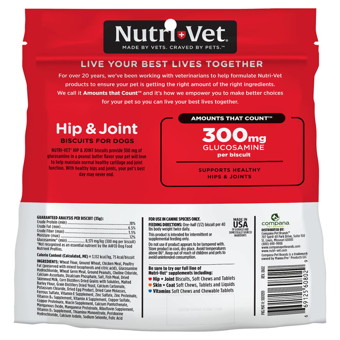 Nutri-Vet Hip & Joint Biscuits for Dogswith 300mg Glucosamine,  4 lb