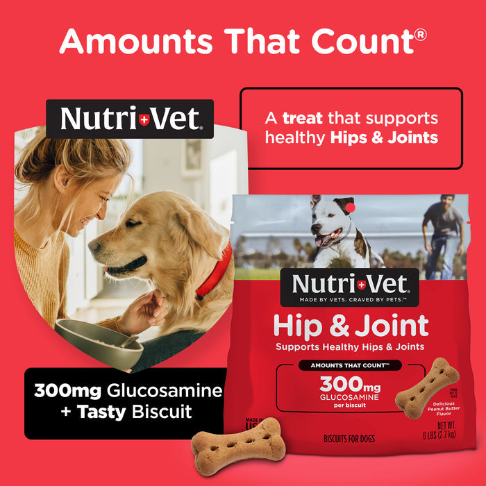 Nutri-Vet Hip & Joint Biscuits for Dogswith 300mg Glucosamine,  4 lb