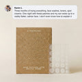 Norse Organics Acne Patches with Arctic Herbs kraft box and clear patch sheet with a parent testimonial