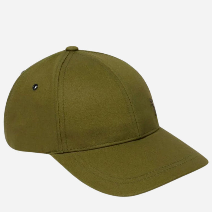 Front view of the Paul Smith Army Green Seasonal Cotton Cap with Signature Stripe Zebra Logo.