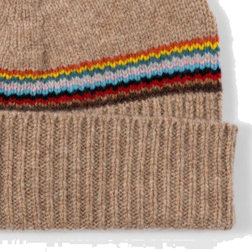 This Paul Smith Beige 'Signature Stripe' Block Lambswool Beanie Hat is great for keeping warm during the winter and comes in three neutral colours.