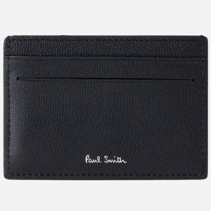 Back view of the Paul Smith Black Leather Credit Card Holder with Striped Zebra Logo.