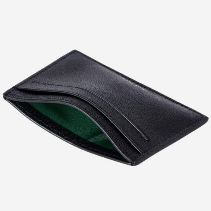 Top view of the Paul Smith Black Leather Credit Card Holder with Striped Zebra Logo.