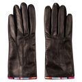 paul smith black leather gloves with swirl stripe edge