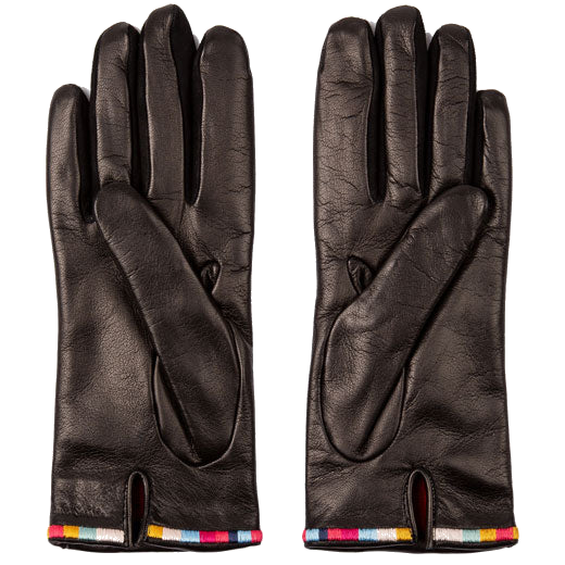 paul smith black leather gloves with swirl stripe edge back