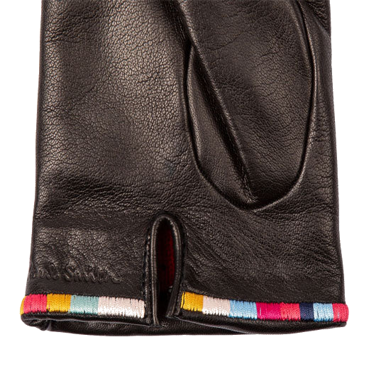 paul smith black leather gloves with swirl stripe edge wrist