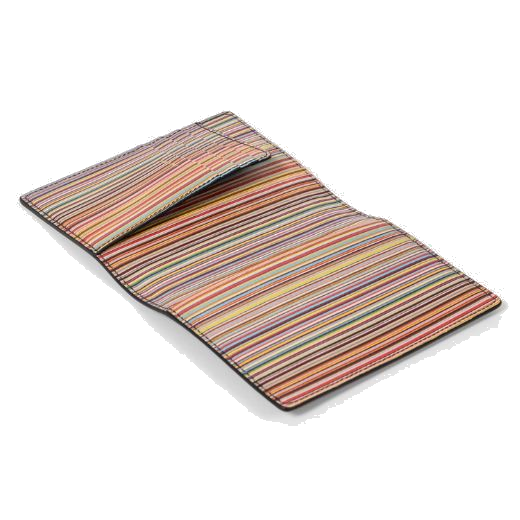Keep all your travel documents and passport together whilst travelling with this Black Leather Signature Stripe Passport Holder by Paul Smith.