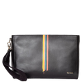 This Paul Smith Black Leather Wash Bag with Painted Stripe Detailing features a zip pocket on the rear.