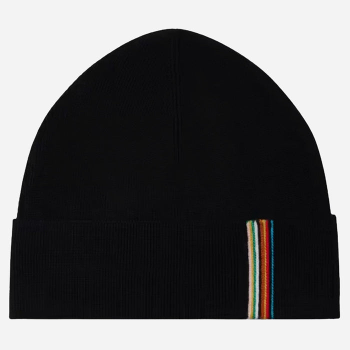 The Paul Smith Black Merino Wool Hat with Signature Stripe Edge by Paul Smith.