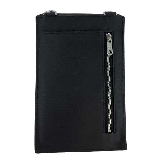 This Paul Smith black grained leather phone holder comes with a zipped pocket on the back.