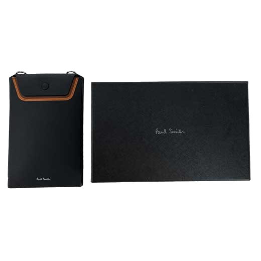 This Paul Smith black grained leather phone holder comes in its own bespoke gift box.