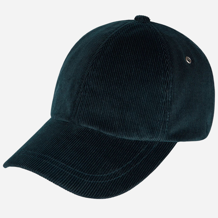 Front view of the Paul Smith Black Corduroy Cap with Signature Stripe Adjustable Strap.