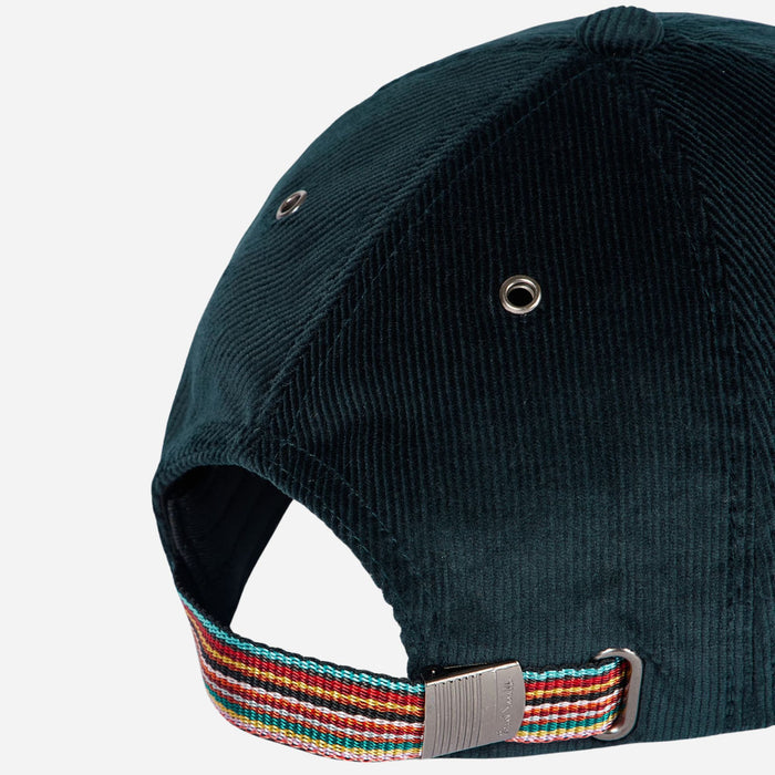 Back view of the Paul Smith Black Corduroy Cap with Signature Stripe Adjustable Strap.