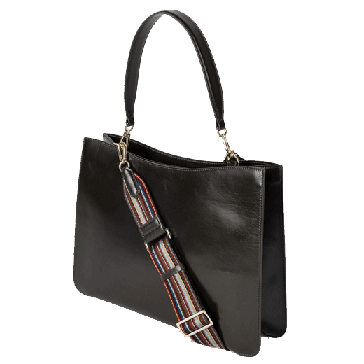Paul Smith's Brown Double Leather 'Signature Stripe' Bag has a detachable shoulder strap with signature stripe detailing and matching leather trims.