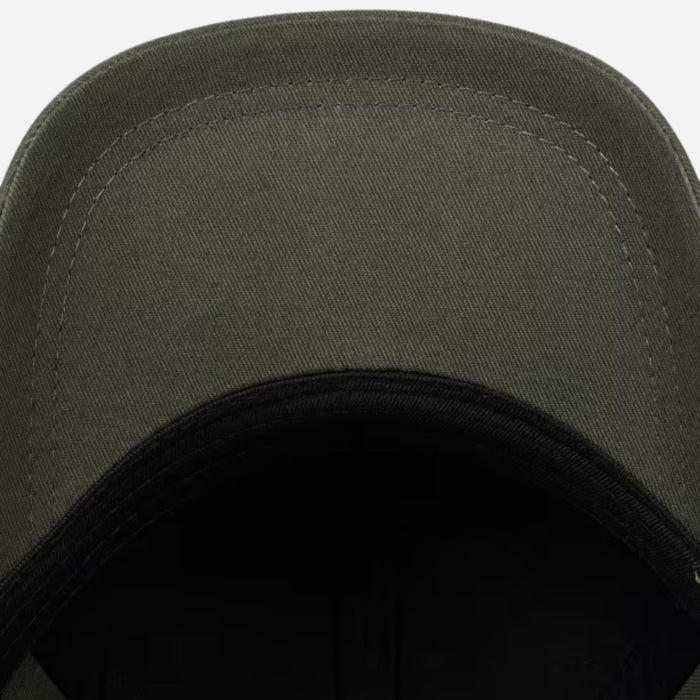 Underneath the peak of the Paul Smith Dark Taupe Cotton Baseball Cap with Striped Zebra Logo.