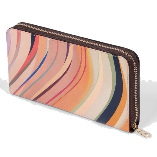 This Paul Smith 'Dusky Swirl' Leather Large Zip-Around Purse has 12 card slots inside the bifold, with two full length slip pockets and a zip pocket in the middle.
