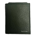 The Paul Smith brand name has been embossed onto the green leather of this card holder.