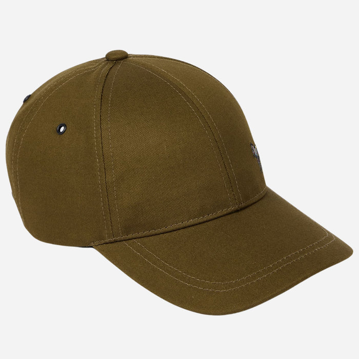 The front of the Paul Smith Khaki Cotton Baseball Cap with Striped Zebra Logo.